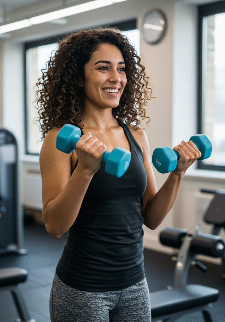 Woman lifting weights to illustrate physical strength benefits from exercise
