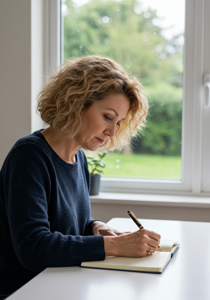Person writing in a journal to foster mindfulness and positive thinking