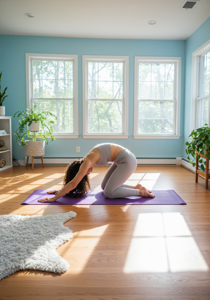 A person performing yoga stretches indoors to stimulate lymphatic system detox naturally.