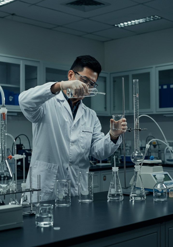 Laboratory scientist analyzing magnesium samples, illustrating scientific research on magnesium and mental health