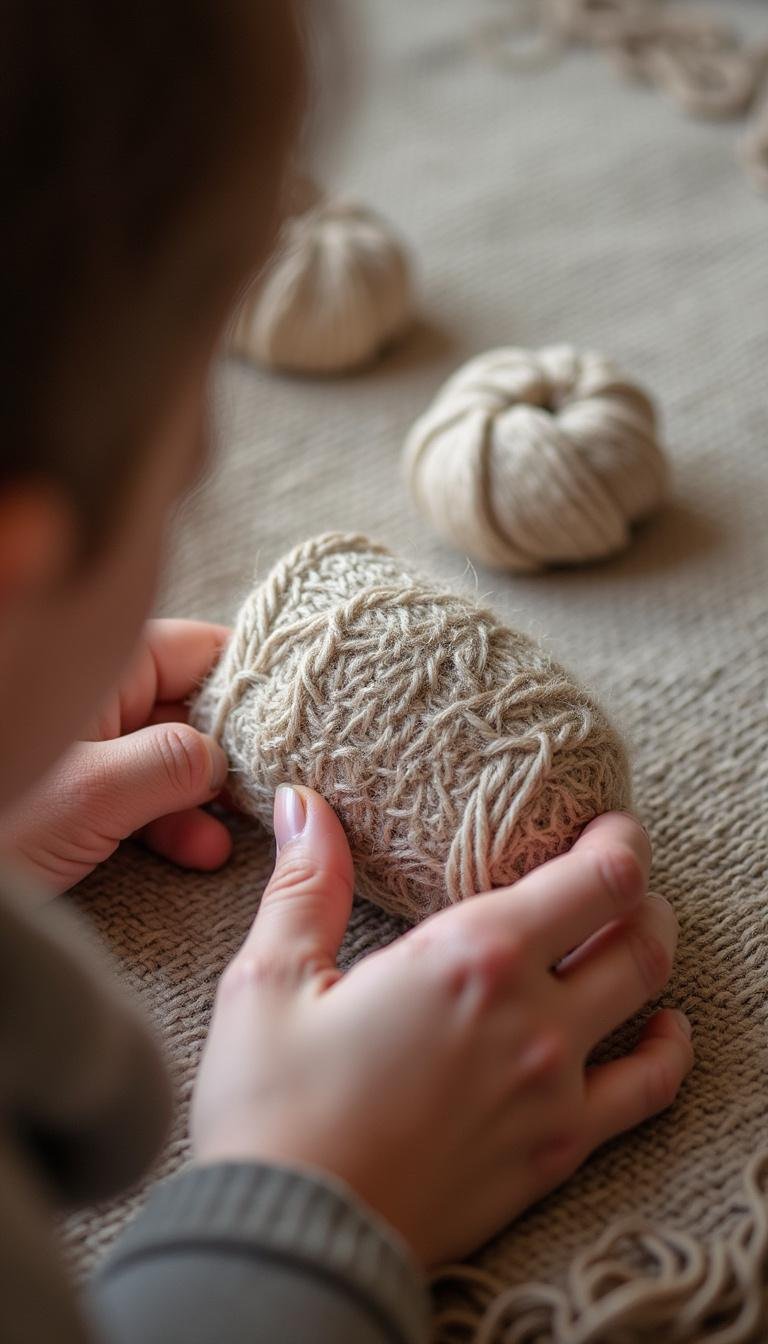 Person practicing grounding by tactile sensory engagement with textured surface