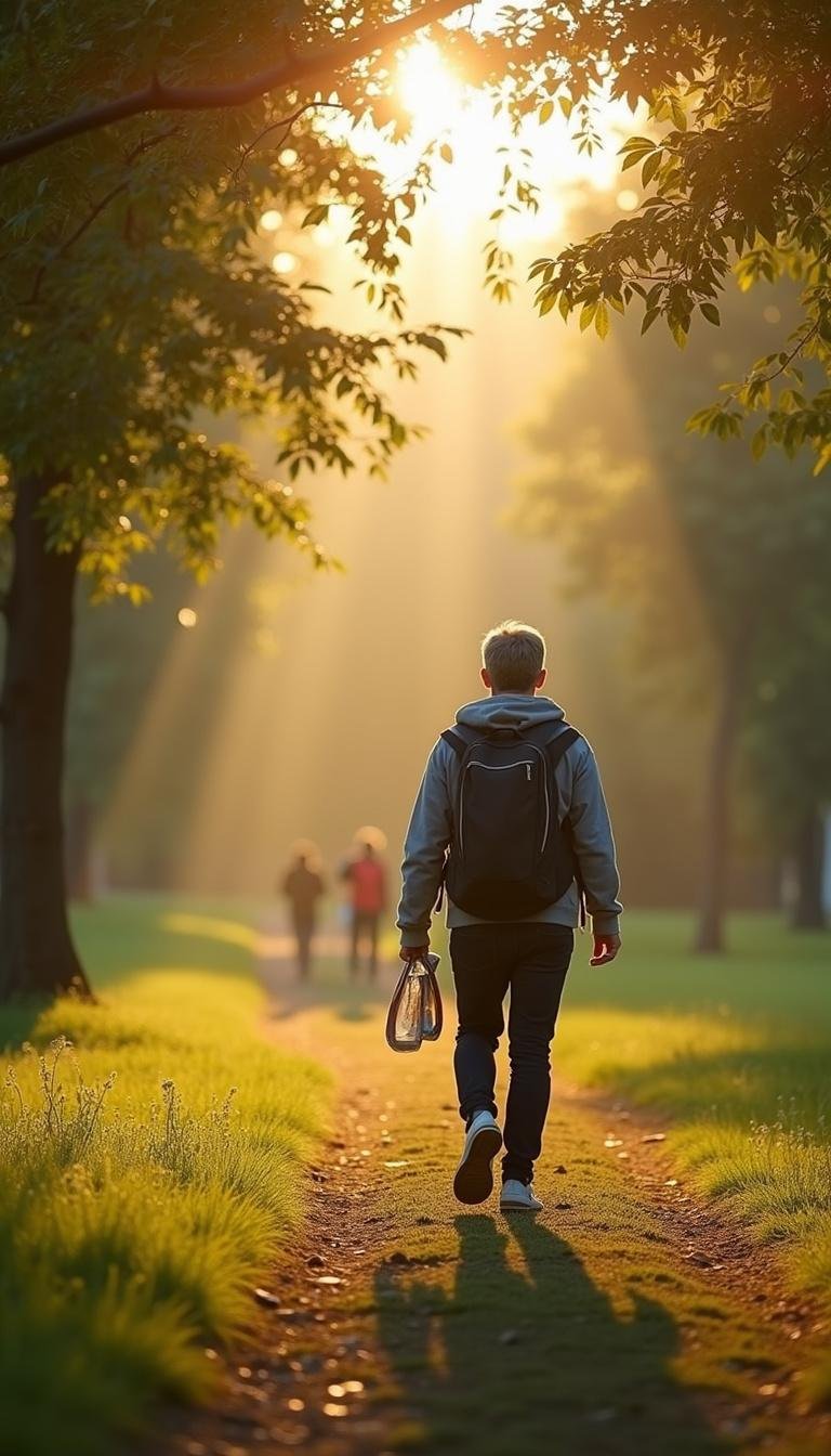 Person walking outdoors in a park to promote regular physical activity