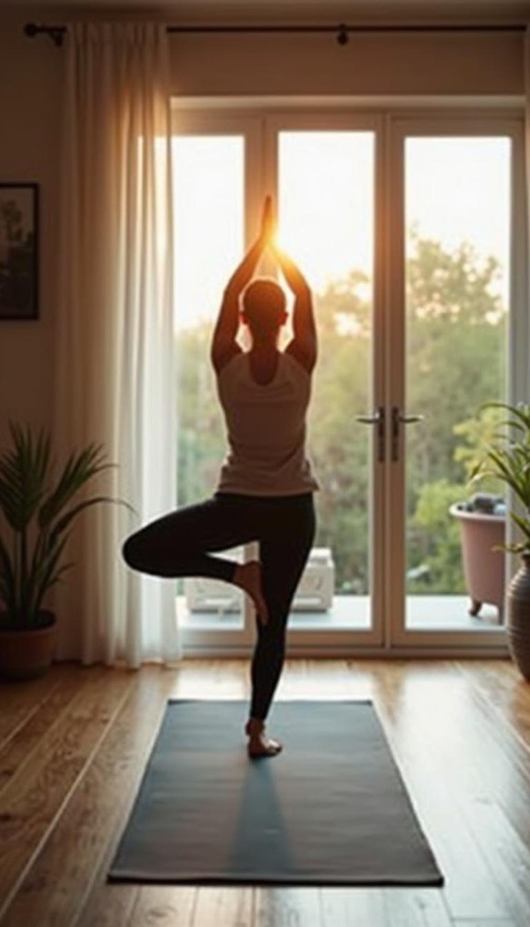 Individual practicing yoga for mental and physical well-being at home
