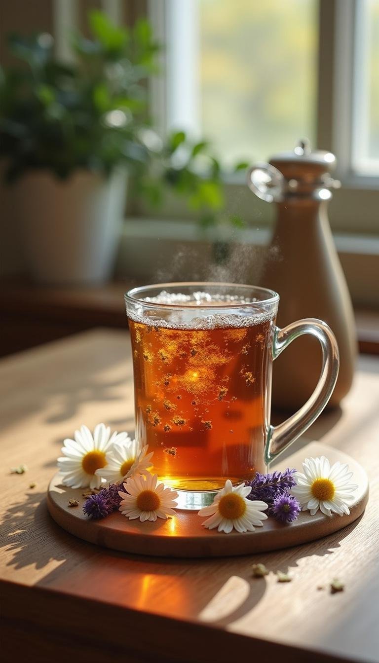 Herbal tea with calming herbs aiding in natural cortisol management in 2025