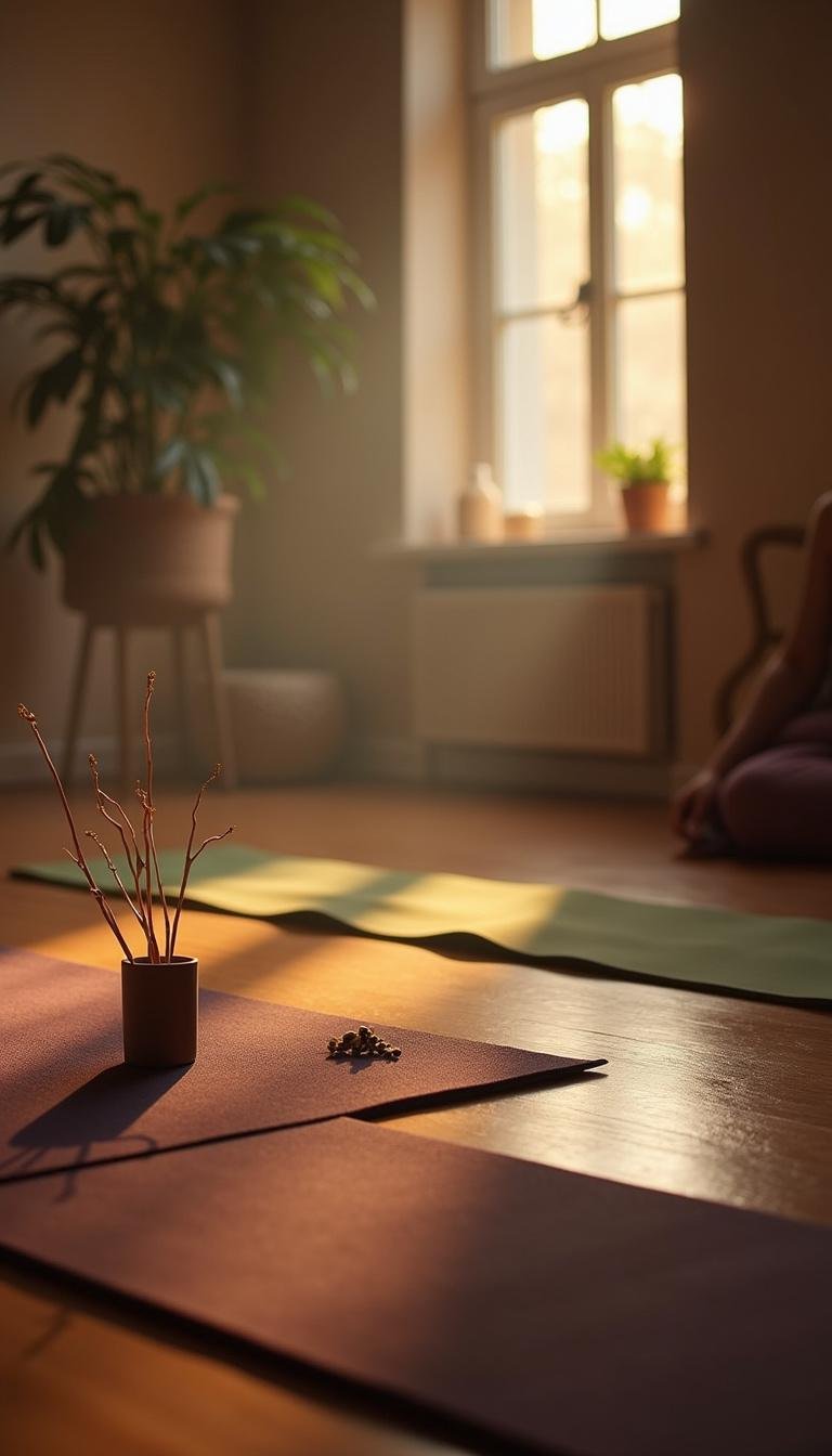Calm yoga or meditation space set up for breathwork to help calm the nervous system naturally.