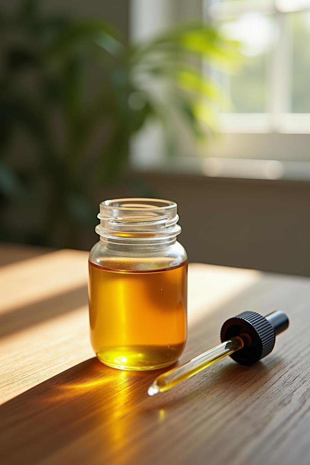 Jar of castor oil with a dropper, showing the natural oil used in belly button therapy