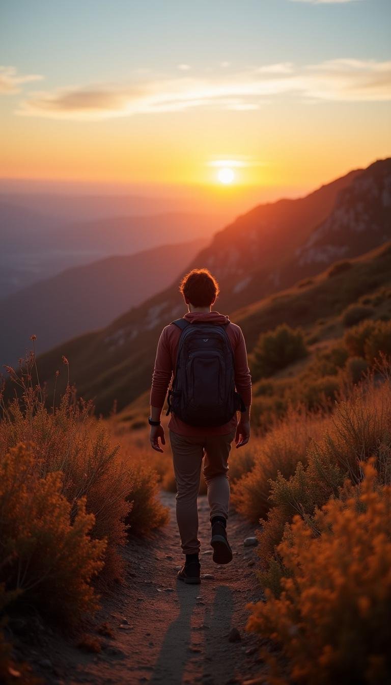 Hiker enjoying nature, symbolizing a break from screen overload and digital detox