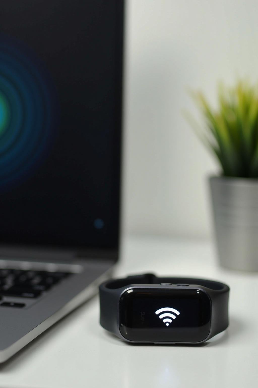 Smartphone emitting Wi-Fi signals placed near health monitoring devices in a 2025 setting