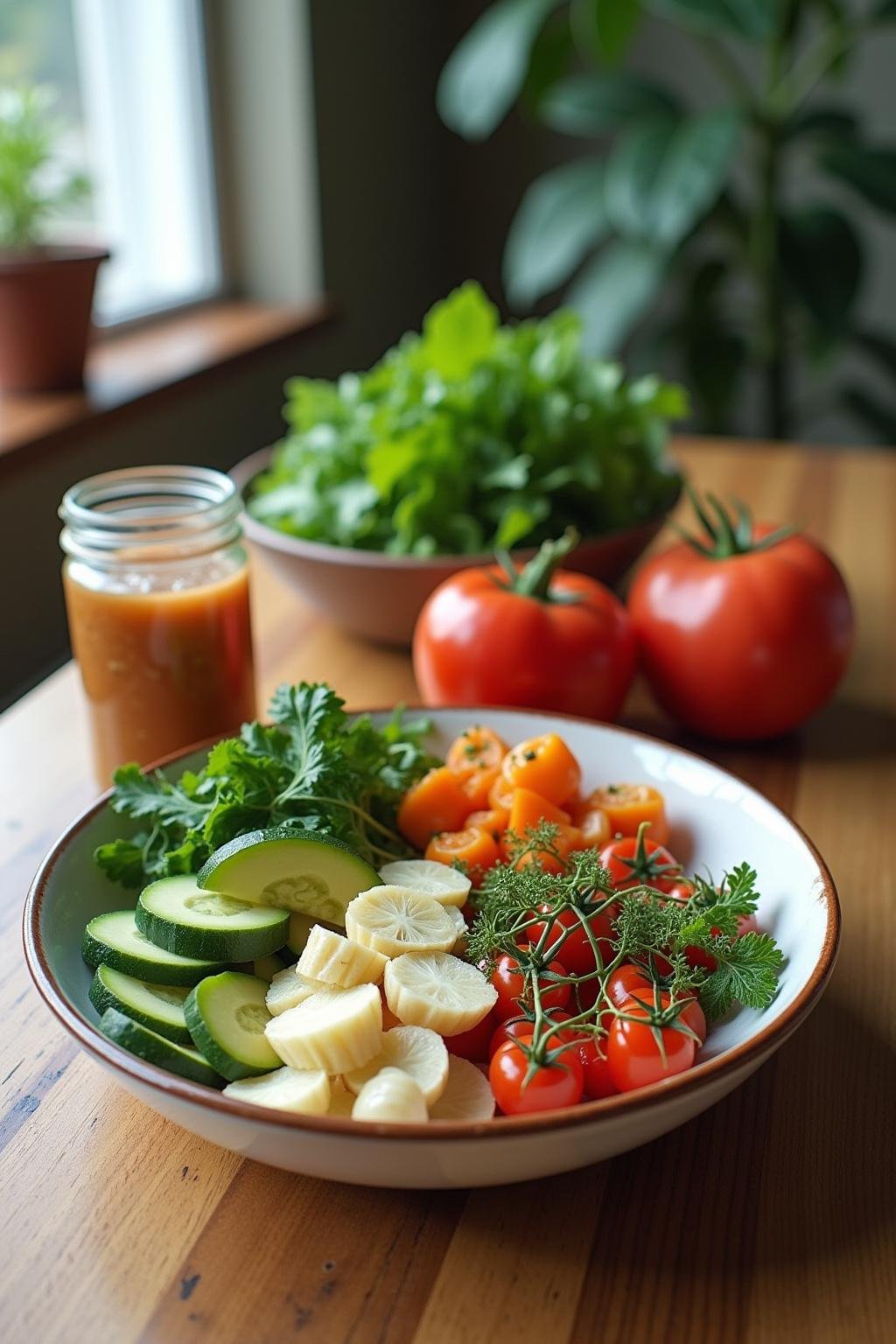Nutrient-rich meal with vegetables and probiotics supporting gut healing naturally