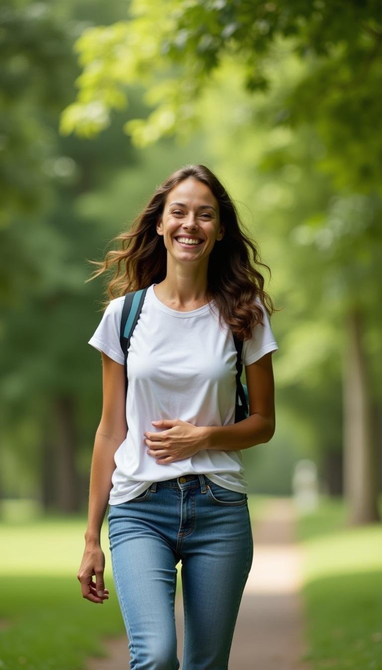 Person walking in a park, representing success story of natural leaky gut healing