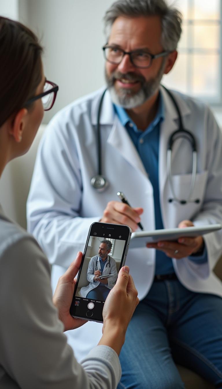 Medical professional discussing gut and mental health link with a patient using digital device