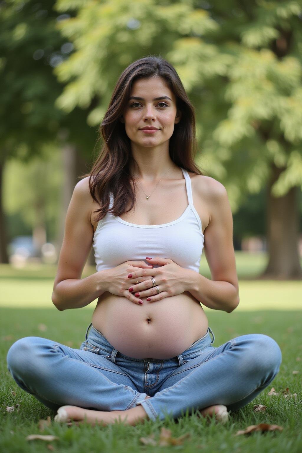 Woman outdoors holding her abdomen, symbolizing menstrual health awareness and emotional resilience