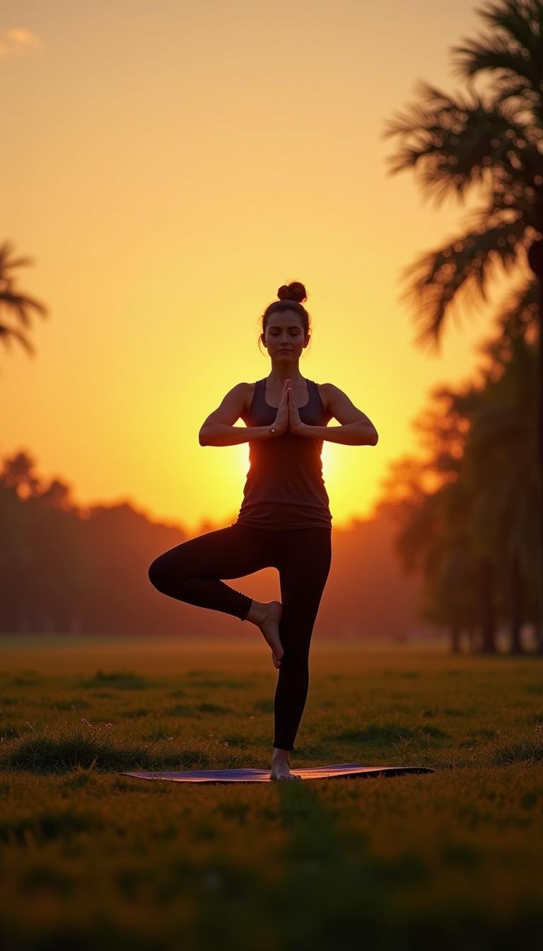 Person practicing yoga outdoors to boost happiness and wellness