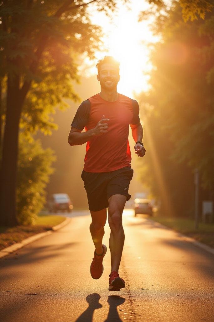 Healthy person jogging outdoors in the morning, symbolizing energy and vitality