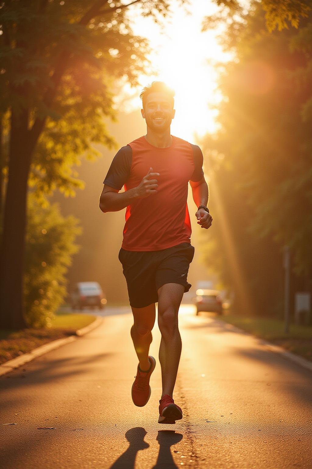 Healthy person jogging outdoors in the morning, symbolizing energy and vitality