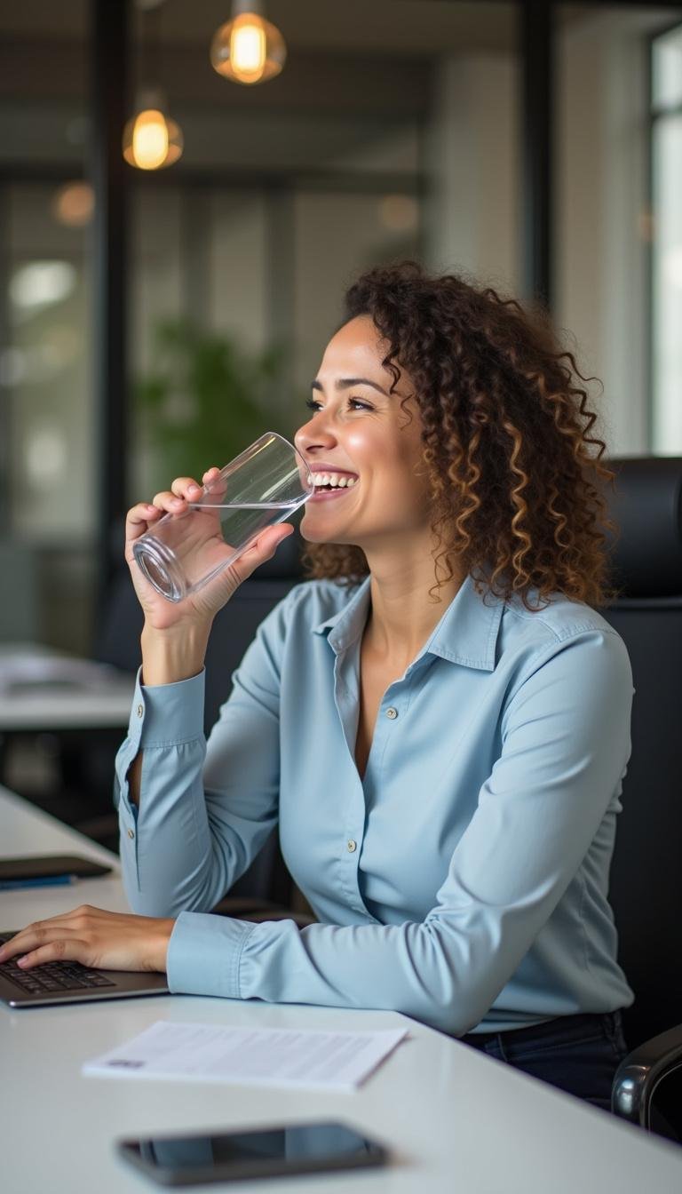 Active office worker staying energized and hydrated during work hours