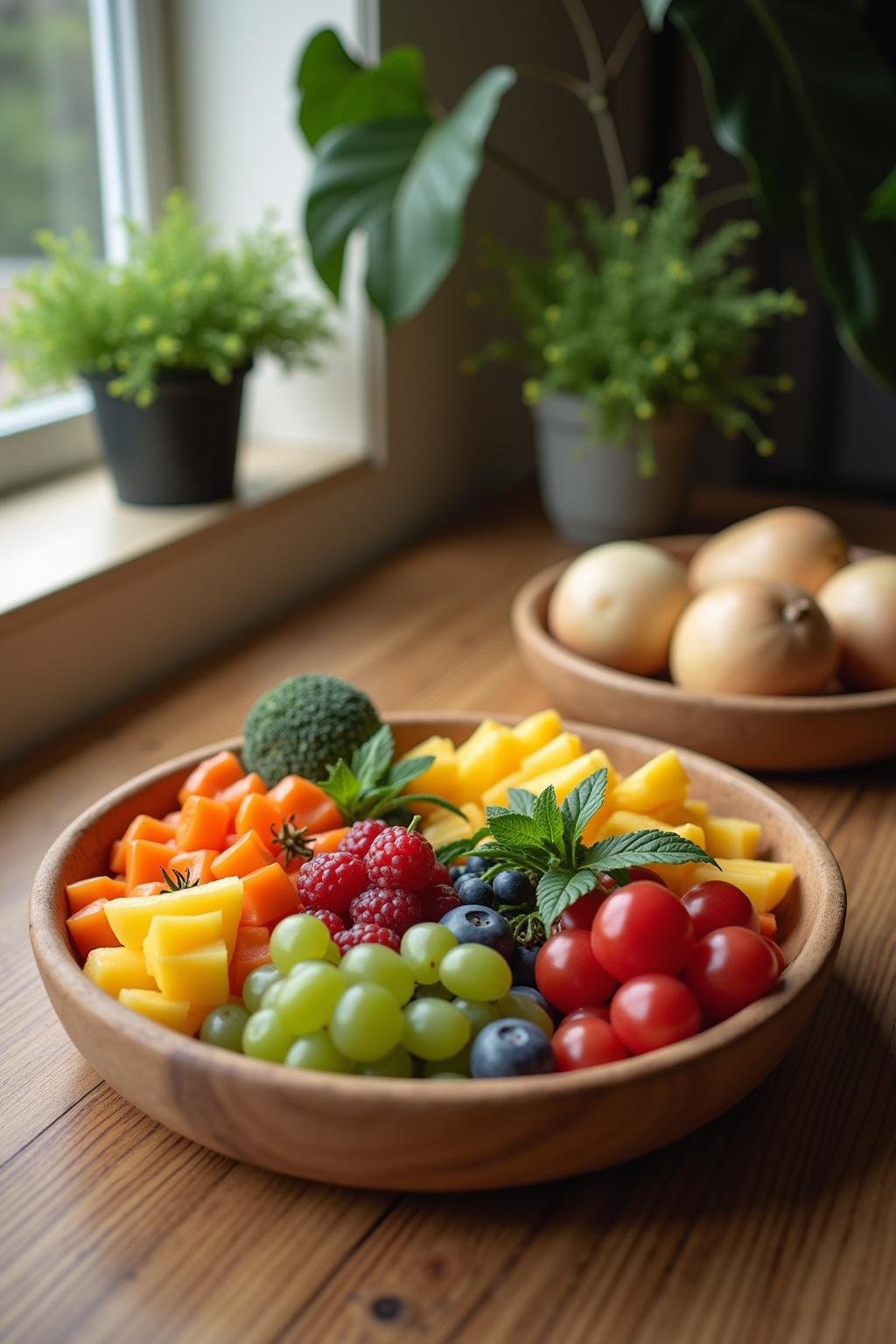 Vibrant selection of fruits and vegetables emphasizing natural energy sources