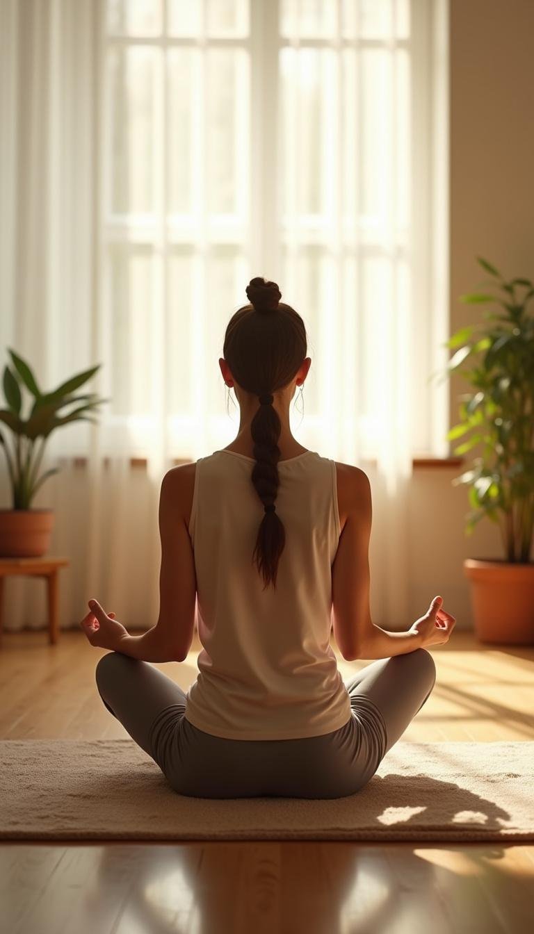 Individual meditating indoors to reduce cortisol levels and promote relaxation
