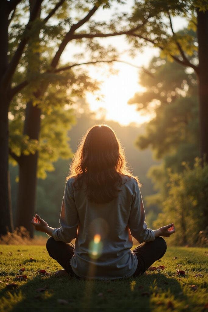 Empath practicing meditation outdoors to protect energy and find inner calm