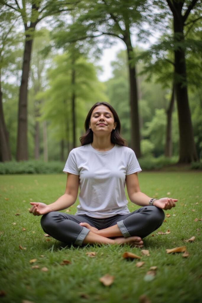 Person meditating outdoors, listening to their inner self in nature
