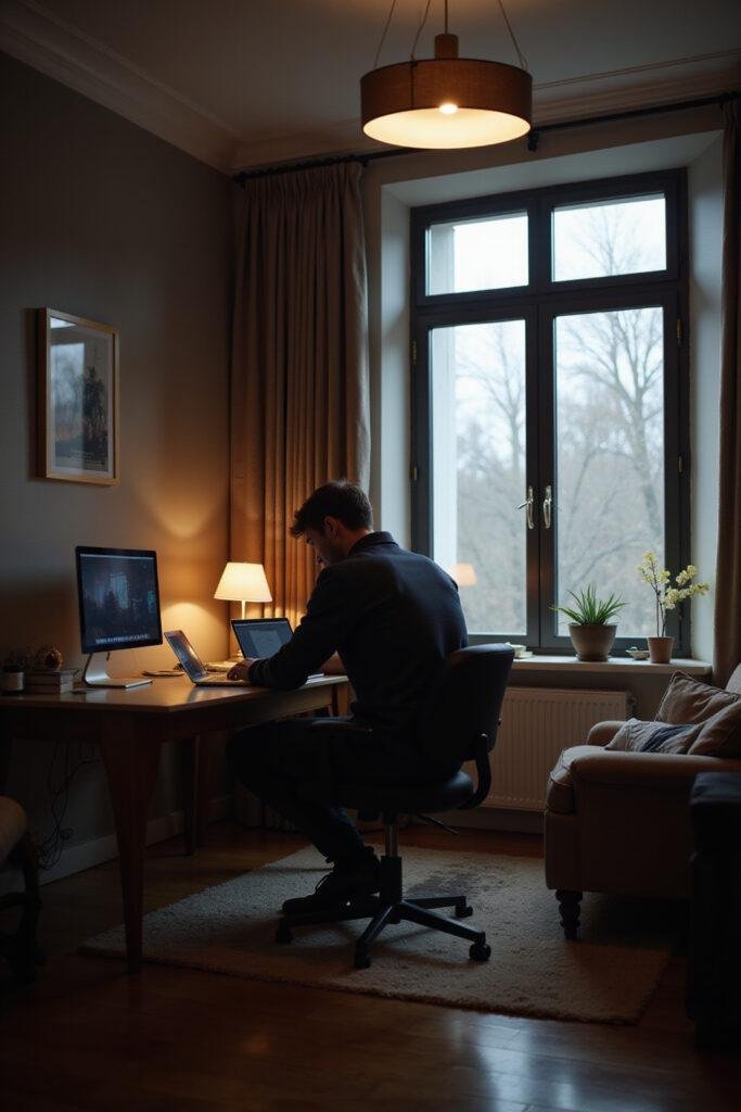 Person sitting alone at a desk with a laptop, illustrating loneliness in the digital age