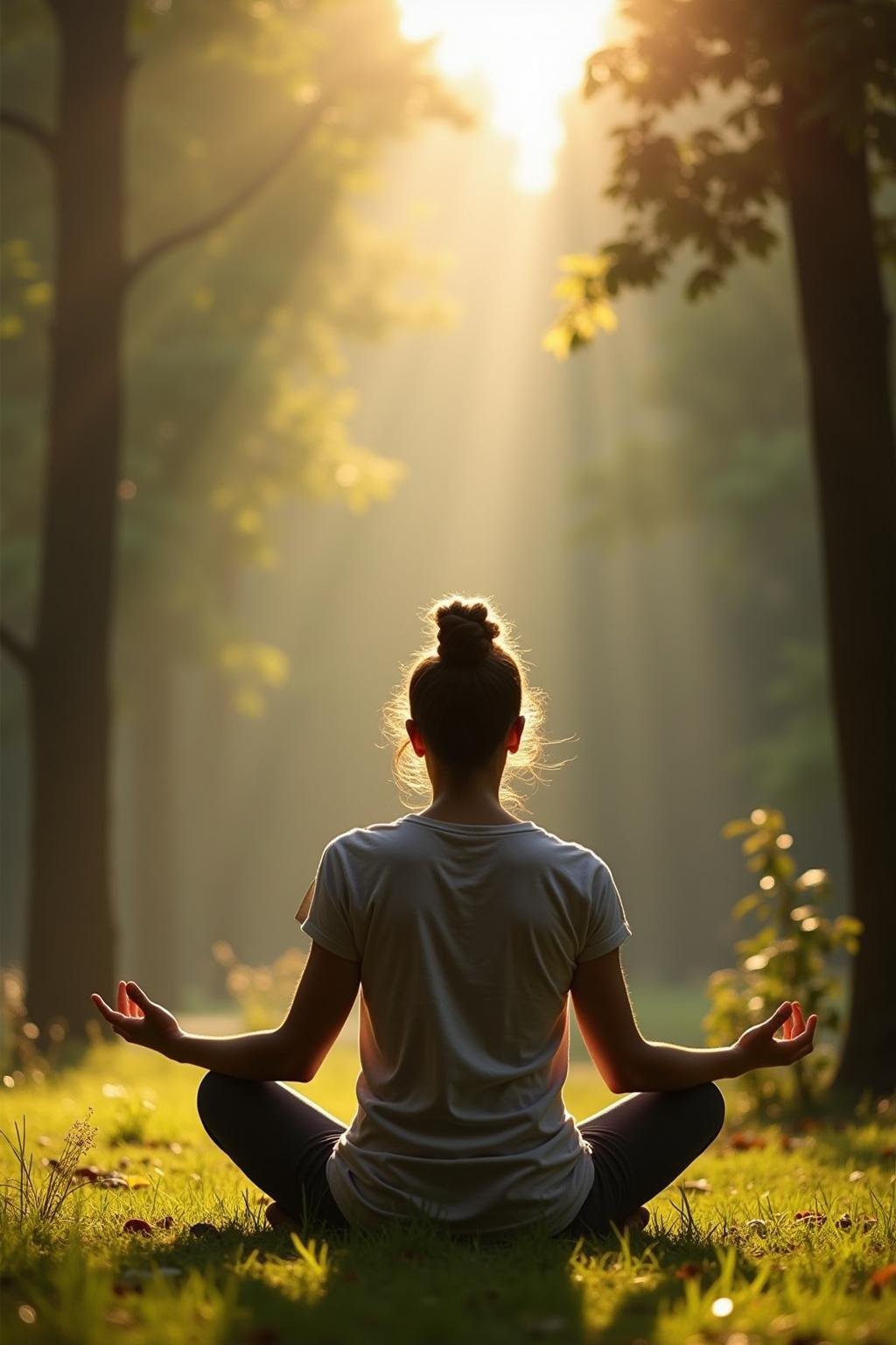 A person meditating peacefully in nature, representing the calming effects of magnesium on mental health