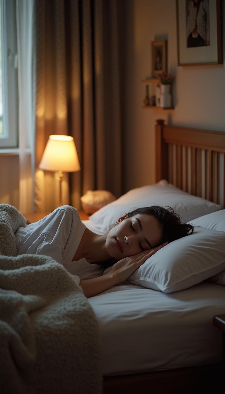 A person sleeping soundly in a calming bedroom environment, symbolizing magnesium’s role in sleep and mental health