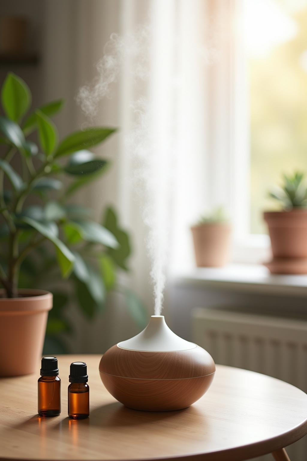 Essential oil diffuser releasing aroma in a room to help prevent mold naturally
