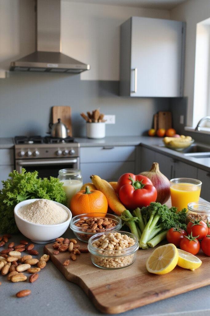 Healthy colorful foods in a modern kitchen supporting pro-metabolic eating in 2025