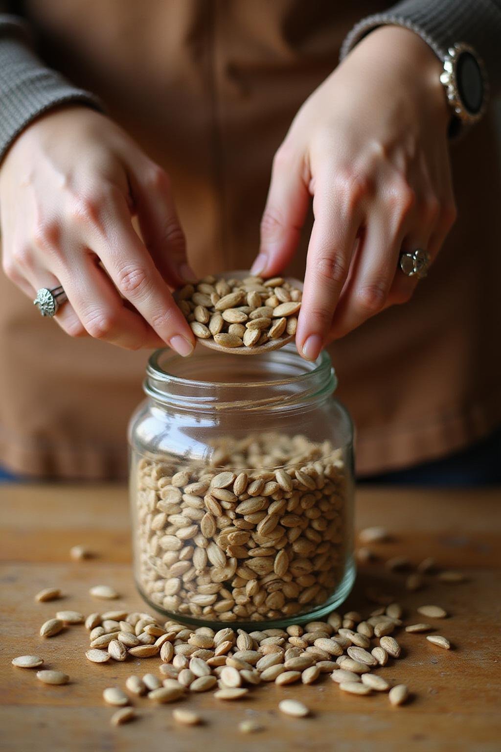Woman preparing sunflower seeds for seed cycling as part of a healthy routine