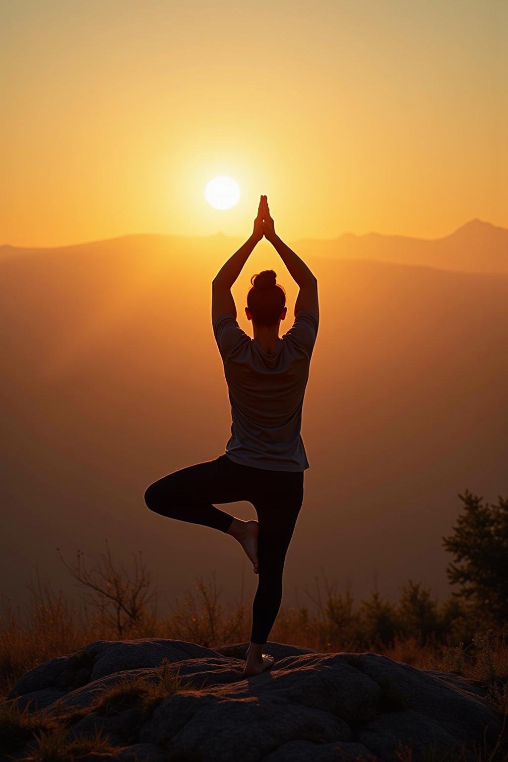 Individual doing yoga at sunrise for adrenal reset and stress relief
