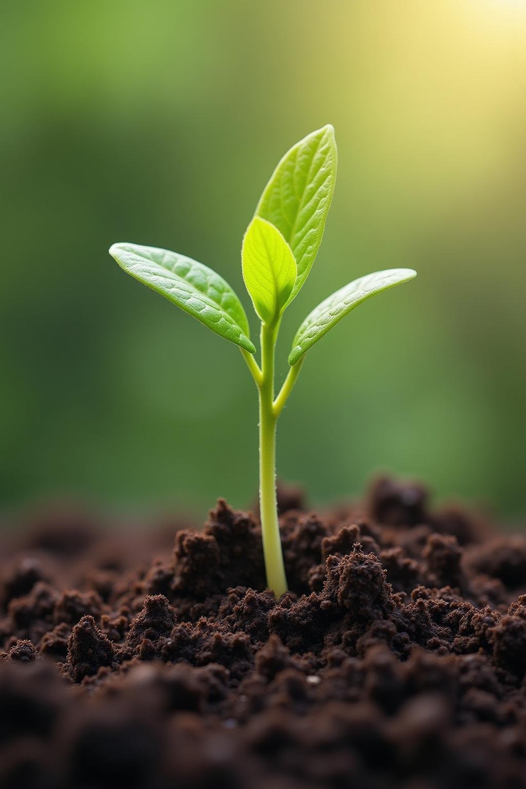 Close-up of green plant emerging from soil symbolizing sustainable growth and eco-awareness