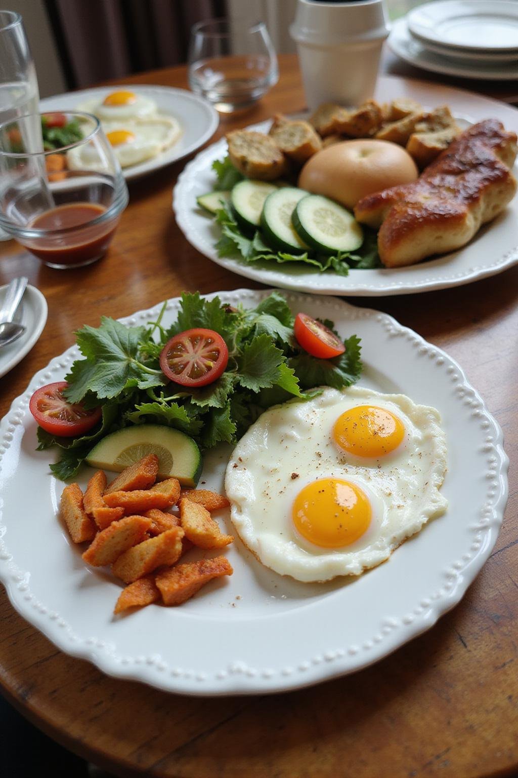 Healthy meal featuring eggs, vegetables, and nuts suitable for pro metabolic eating