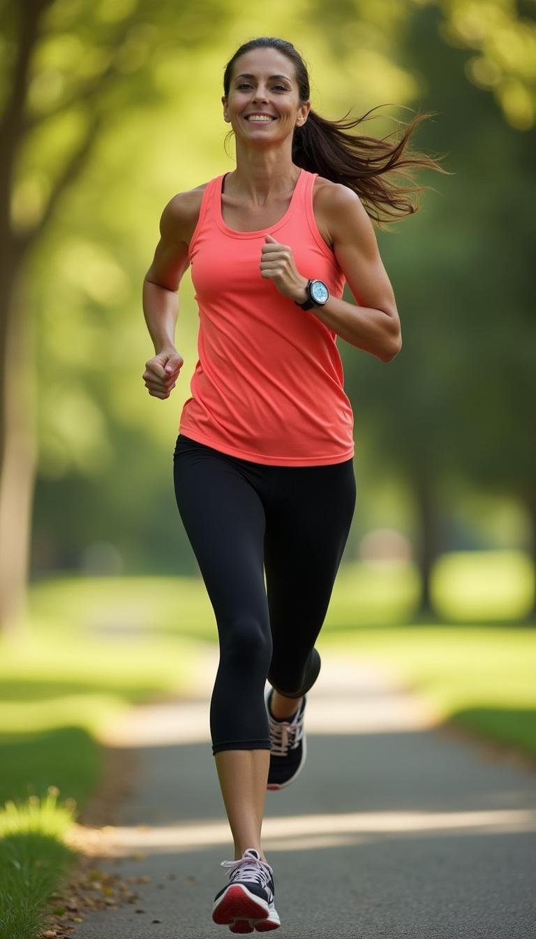 Active woman running in the park to optimize movement with her hormonal cycle