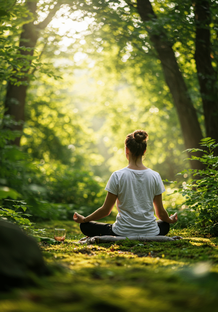 Person meditating peacefully in outdoor natural setting for emotional balance