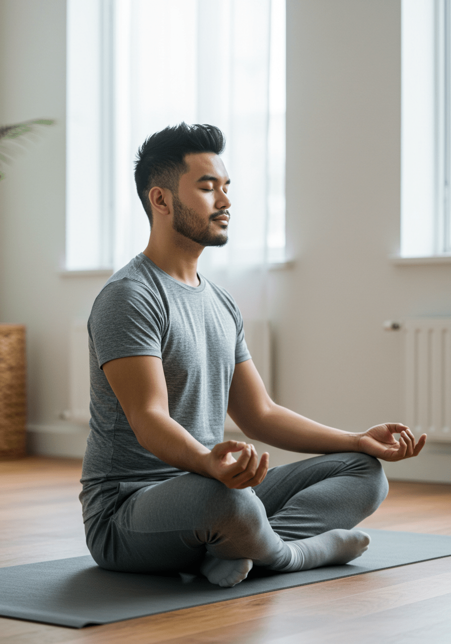 Person meditating with focus on breath to naturally calm nervous system and reduce stress.