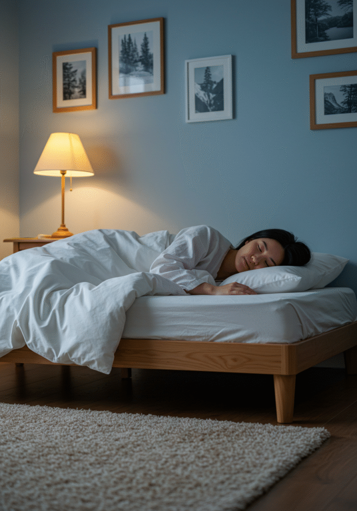 Peaceful sleep scene promoting restful night for sustained daily energy