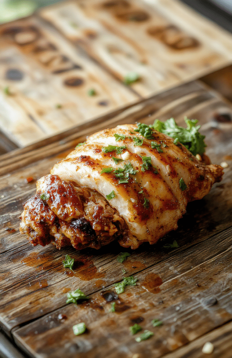 A plate of Alice Springs Chicken featuring golden-brown baked chicken breasts topped with melted cheese, crispy bacon strips, and a savory honey mustard glaze, garnished with fresh herbs, served on a rustic wooden table with a side of roasted vegetables, vibrant colors, and a cozy culinary presentation.