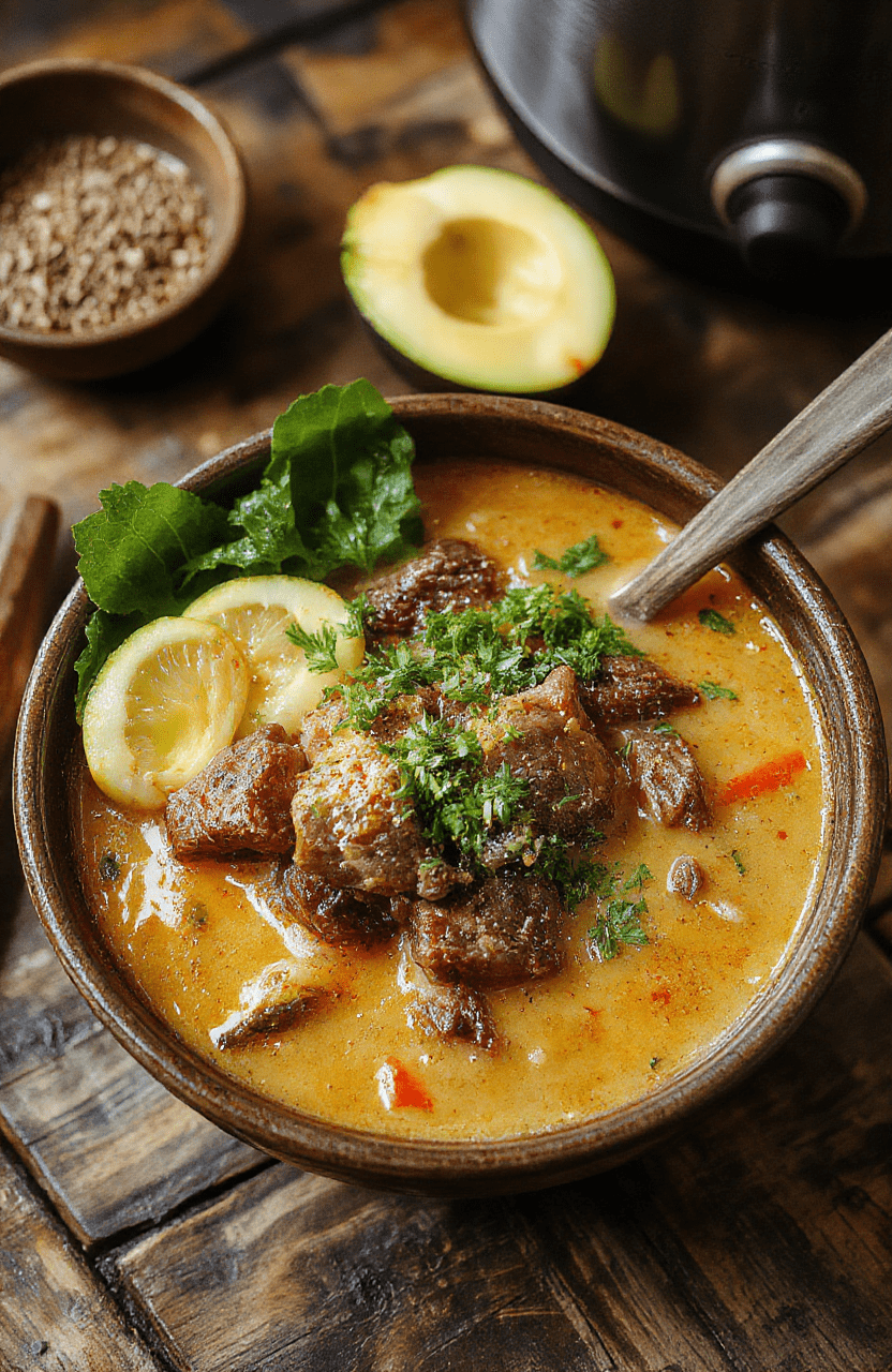A vibrant bowl of beef ramen featuring tender beef slices, soft boiled eggs, fresh green onions, and perfectly cooked noodles, arranged attractively with rich broth in a rustic ceramic bowl, styled simply on a natural wood surface.