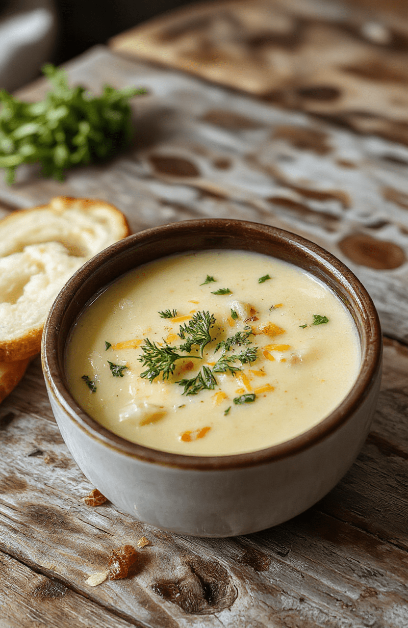A vibrant bowl of creamy broccoli cheddar potato soup garnished with shredded cheese and chopped green onions, served on a rustic wooden table with a spoon resting beside it. The smooth soup showcases a rich, golden color with bits of broccoli and melted cheese visible, styled for a cozy, inviting look.