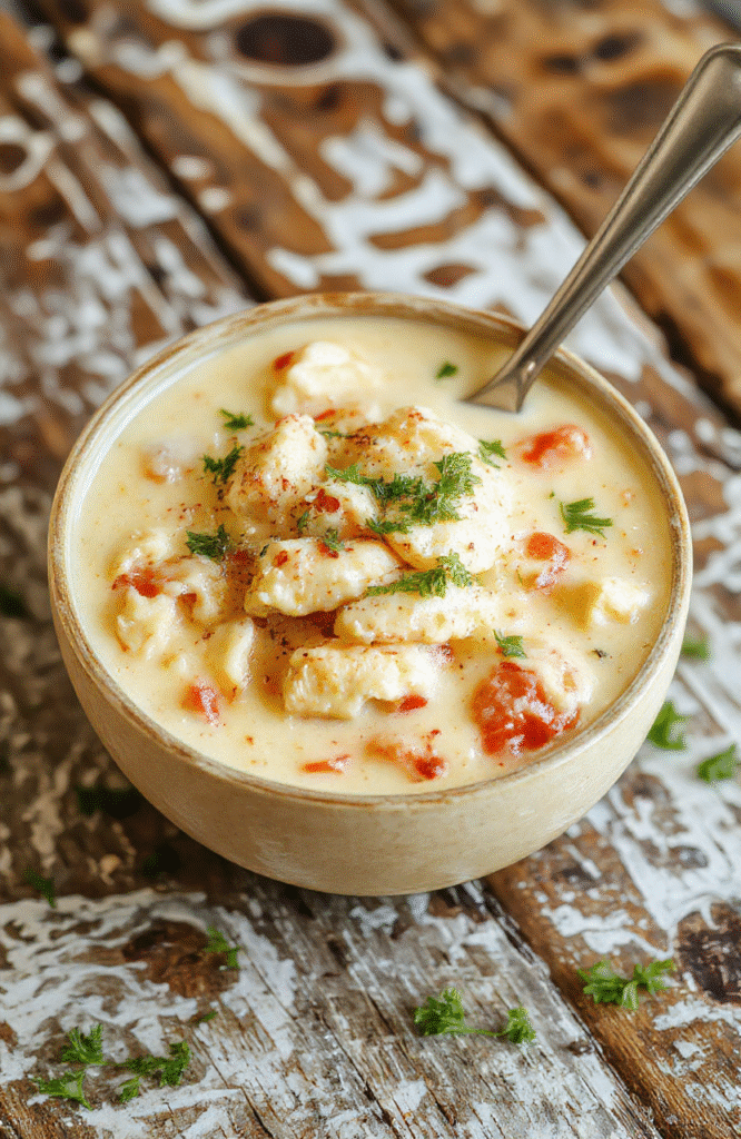 A warm bowl of creamy white chicken chili topped with shredded cheese, cilantro, and a dollop of sour cream, served on a rustic wooden table with fresh ingredients around, showcasing a thick, hearty texture and inviting presentation.