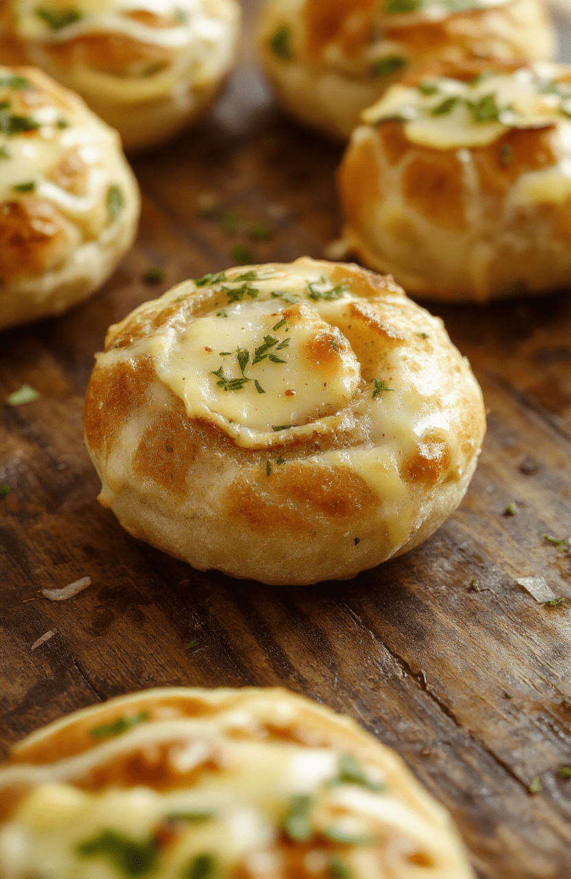 A close-up of warm, fluffy garlic butter bread rolls on a rustic wooden table, topped with melted butter and minced garlic, with a hint of fresh parsley, styled simply for a cozy meal.