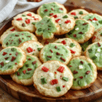 A colorful assortment of beautifully decorated holiday cookies arranged on a rustic wooden table, featuring sugar cookies with icing, gingerbread men, and chocolate-dipped treats, styled with holiday sprinkles and candles, showcasing textures from crunchy to chewy.