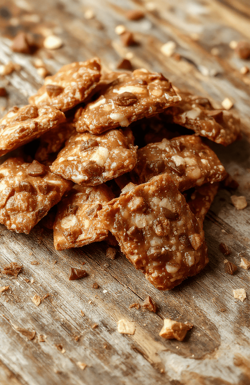 A close-up of golden-brown cracker toffee layered neatly on a white plate, drizzled with glossy chocolate and sprinkled with chopped nuts, creating a tempting, textured surface with a shiny finish and inviting appeal.