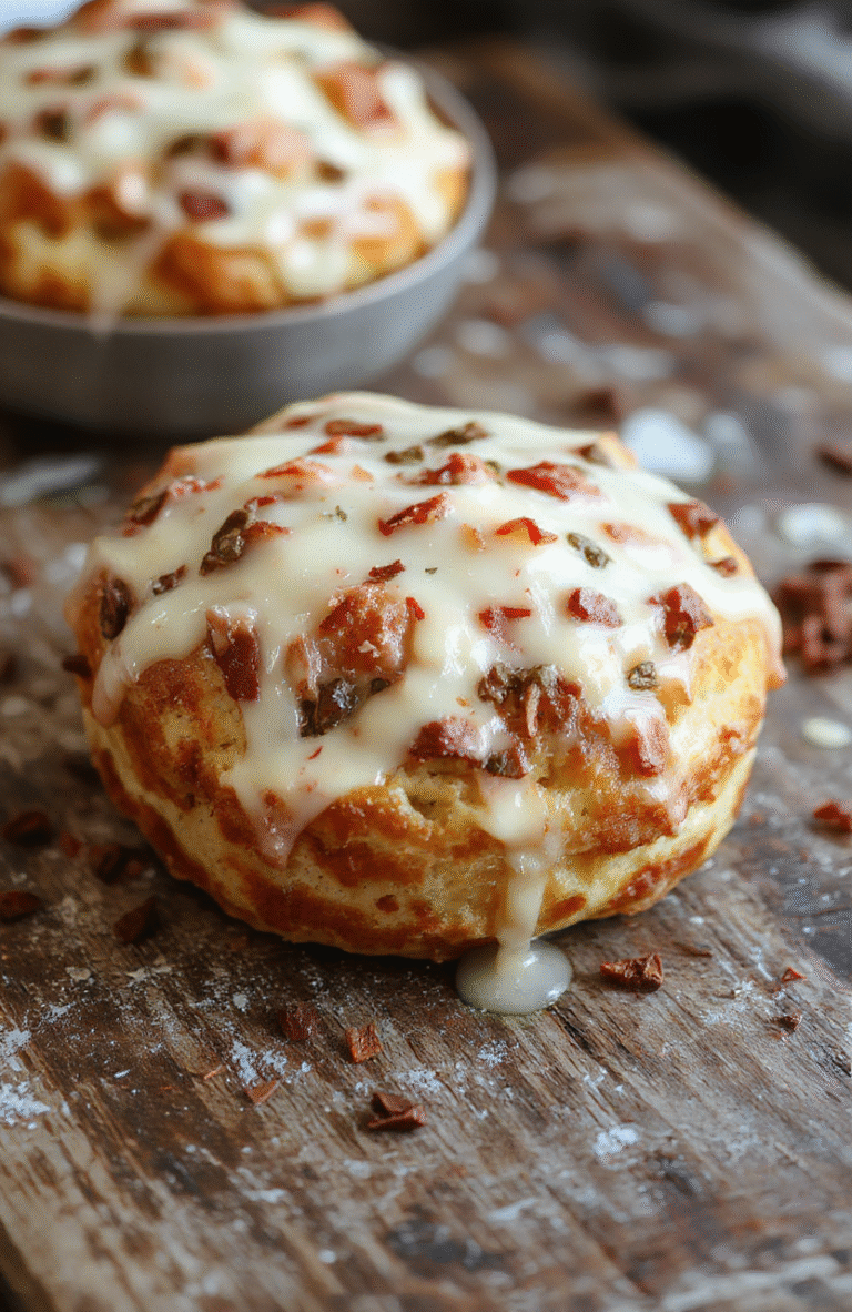 A vibrant, golden-brown cheesy Christmas bread loaf garnished with fresh herbs and melted cheese, sliced to reveal gooey interior, placed on a rustic wooden platter with festive decorations in the background, inviting and appetizing.