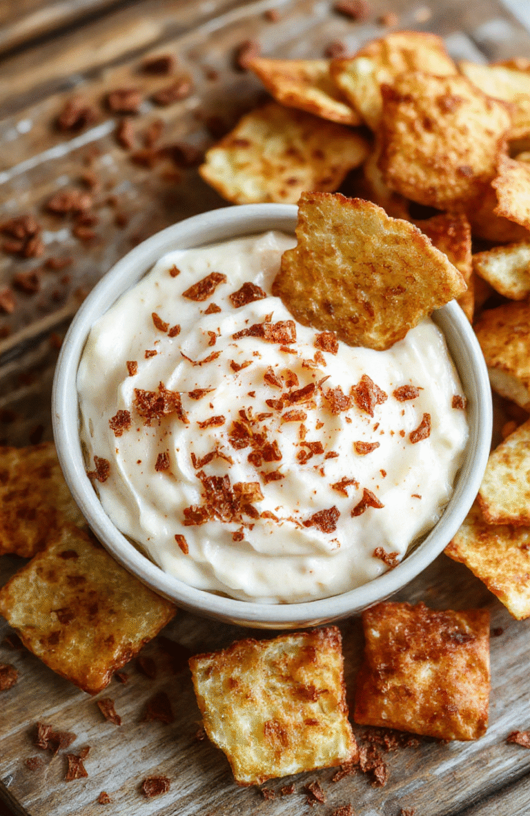 A vibrant bowl of creamy apple cinnamon dip topped with a sprinkle of cinnamon, surrounded by crispy cinnamon chips on a rustic wooden platter, with a warm, inviting background featuring fall-themed decor and soft natural daylight highlighting the textures and colors.