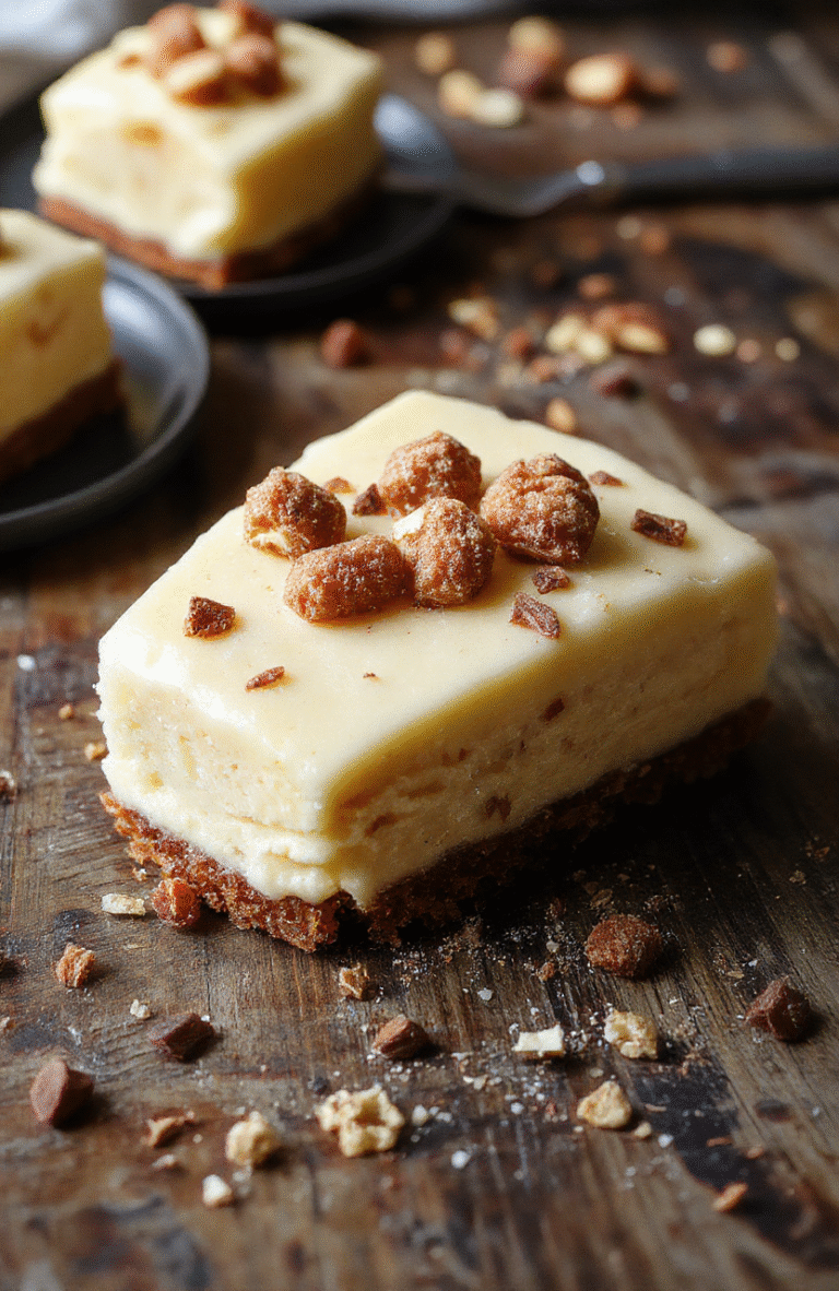 A vibrant cheesecake topped with crispy churros, dusted with cinnamon sugar, with a swirl of caramel sauce on a white plate, styled simply with a rustic wooden backdrop and natural lighting.
