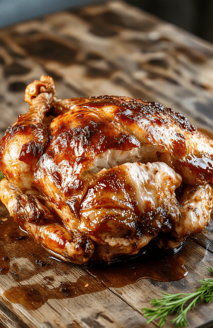 A beautifully roasted turkey with golden crispy skin, garnished with fresh rosemary and lemon slices, presented on a rustic wooden platter with seasonal greens and cherry tomatoes, textured skin and tender meat visible, styled for an elegant holiday feast.